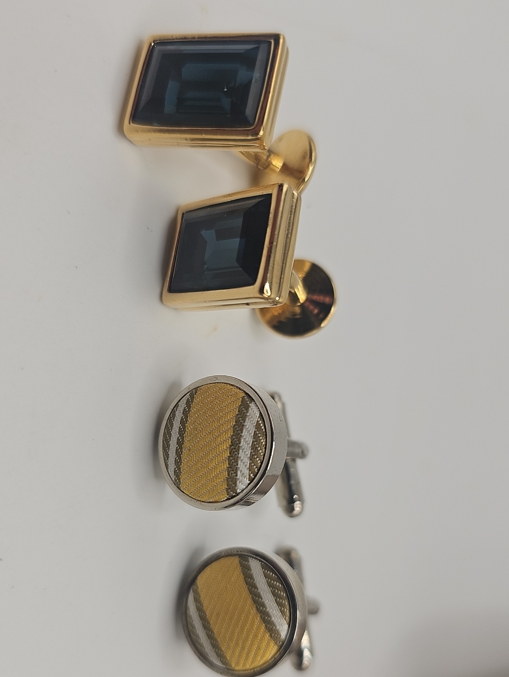 Gold and Blue Square Cufflinks – Yellow Cloth Cufflinks. 2 Pair